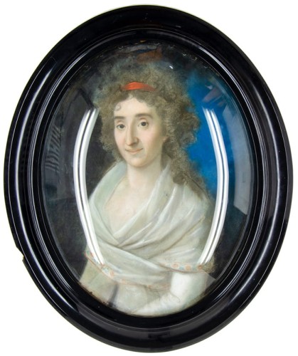 Aleksander Kucharski(Warszawa 1741- Paryż 1819), portret damy,  pastel na pergaminie,  43 x 35 cm(owal)