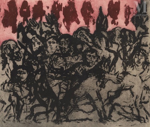 Izaak CELNIKIER (1923 - 2011) Alarm, 1973 Barwna akwatinta, 54,5 x 64 cm