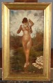 N. LEJEU - Kobieta w kąpieli, olej na desce, sygn. p.d. - 27,5 x 15,5 cm
