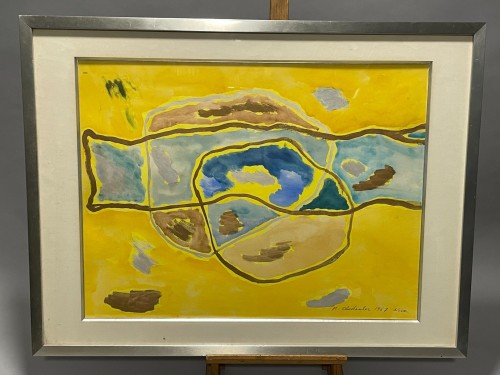 Marek Oberlander (1922-1978) kompozycja abstrakcyjna akwarela na papierze Sygnowany w prawym dolnym rogu i datowany Nicea 1967. Wymiary 48x63 cm
