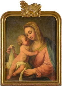 Madonna z dzieciątkiem, Włochy XVIIIw, olej na płótnie, 54 x 44 cm.