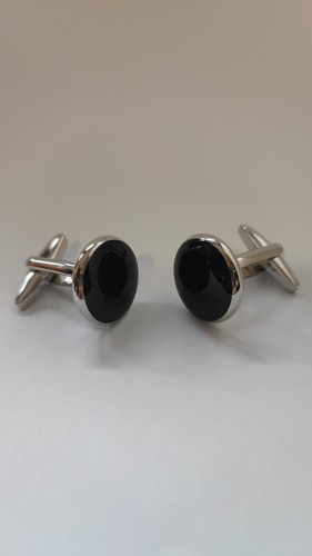 Spinki mankietowe/smokingowe w kolorze srebrnym z czarną emalią