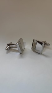 Spinki do mankietów srebrny połysk z aplikacją z białego kwarcu