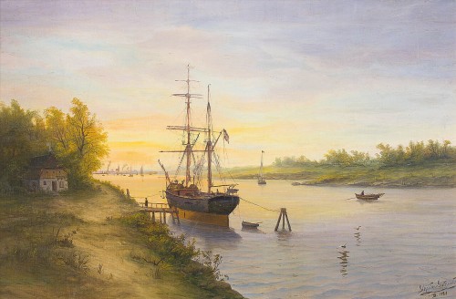 Max SCHRÖDER-GREIFSWALD (1858 Greifswald - 1948 Berlin) Zachód słońca nad rzeką
