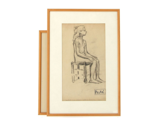 Jean PESKÉ (1870-1949) „Model siedzący" rysunek węglem