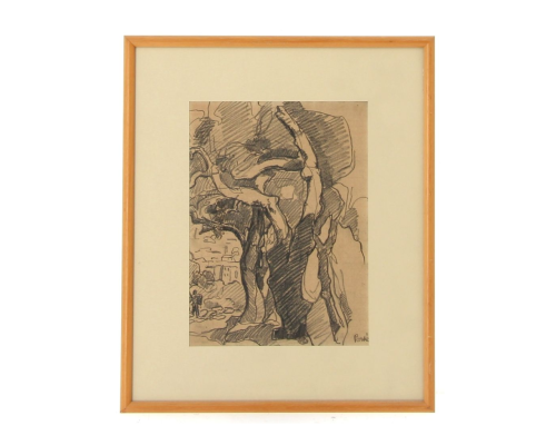 Jean (Jan) PESKÉ (1870-1949) „Pejzaż ”, rysunek węglem