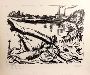 Stein, Hans (ur. 1935 w Dessau, mieszka w Berlinie)  Krajobraz przemysłowy (1977) Litografia 