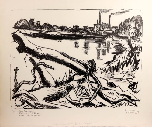 Stein, Hans (ur. 1935 w Dessau, mieszka w Berlinie)  Krajobraz przemysłowy (1977) Litografia 