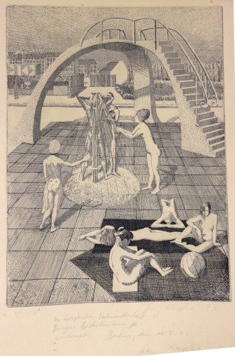 Kupke, Georg (Breslau-Wrocław, Berlin 1926-1998). Na basenie  . Akwaforta