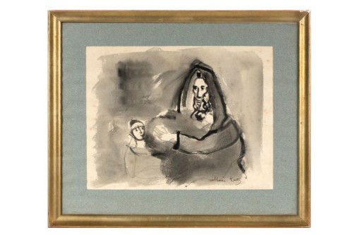 Emmanuel KATZ (zw. Mané-Katz) (1894 - 1962) "Rabin i dziecko" Atrament i tusz  na papierze