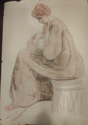 Jean PESKÉ (Jan Mirosław PESZKE) (1870 Gołta - 1949 Le Mans) Macierzyństwo,  pastel, tektura,
