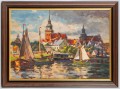 Otto Lang-Wollin (1881-1958), widok portu w Wollinie, olej na tekturze