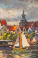 Otto Lang-Wollin (1881-1958), widok portu w Wollinie, olej na tekturze