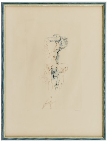 Hans Bellmer(Katowice 1902-Paryż 1975). „Dwie splecione ze sobą kobiety”. Sygnowane Bellmer H.C. Sucha igła w dwóch kolorach