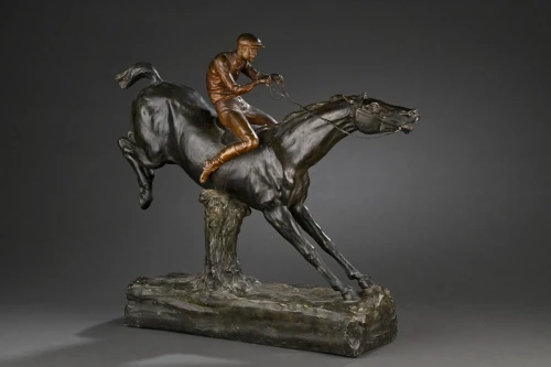 Stanisław CZAPEK ,  Manufaktura GOLDSCHEIDER "Skok przez rzeszkodę",  Polichromowana terakota z patyną imitującą brąz