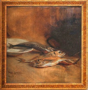 Tadeusz Styka (1889–1954) – Martwa natura z rybami, olej na tekturze
