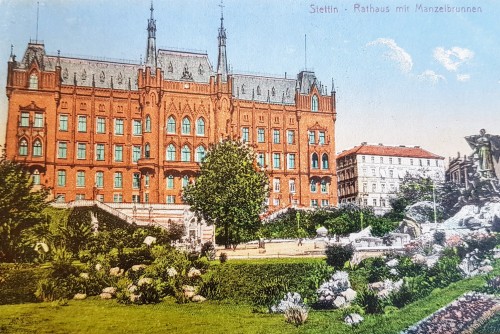 Stettin-Rathaus mit Manzelbrunnen